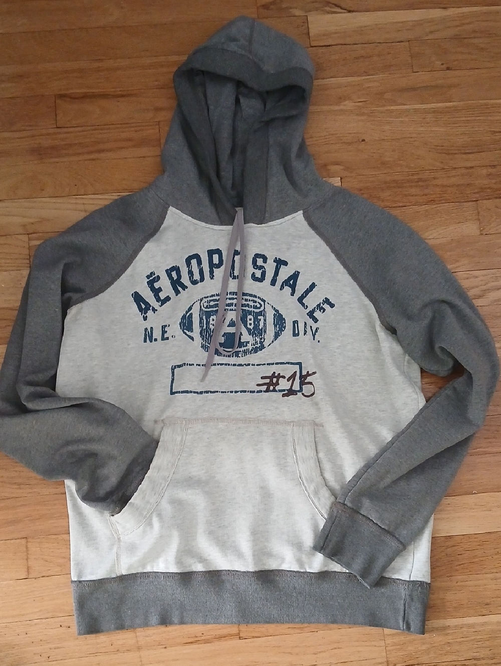 Aeropostale Men's Two-Tone Gray and Light Gray Raglan Hoodie